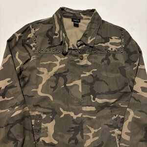 rue 21 camo button down jacket with rhinestones